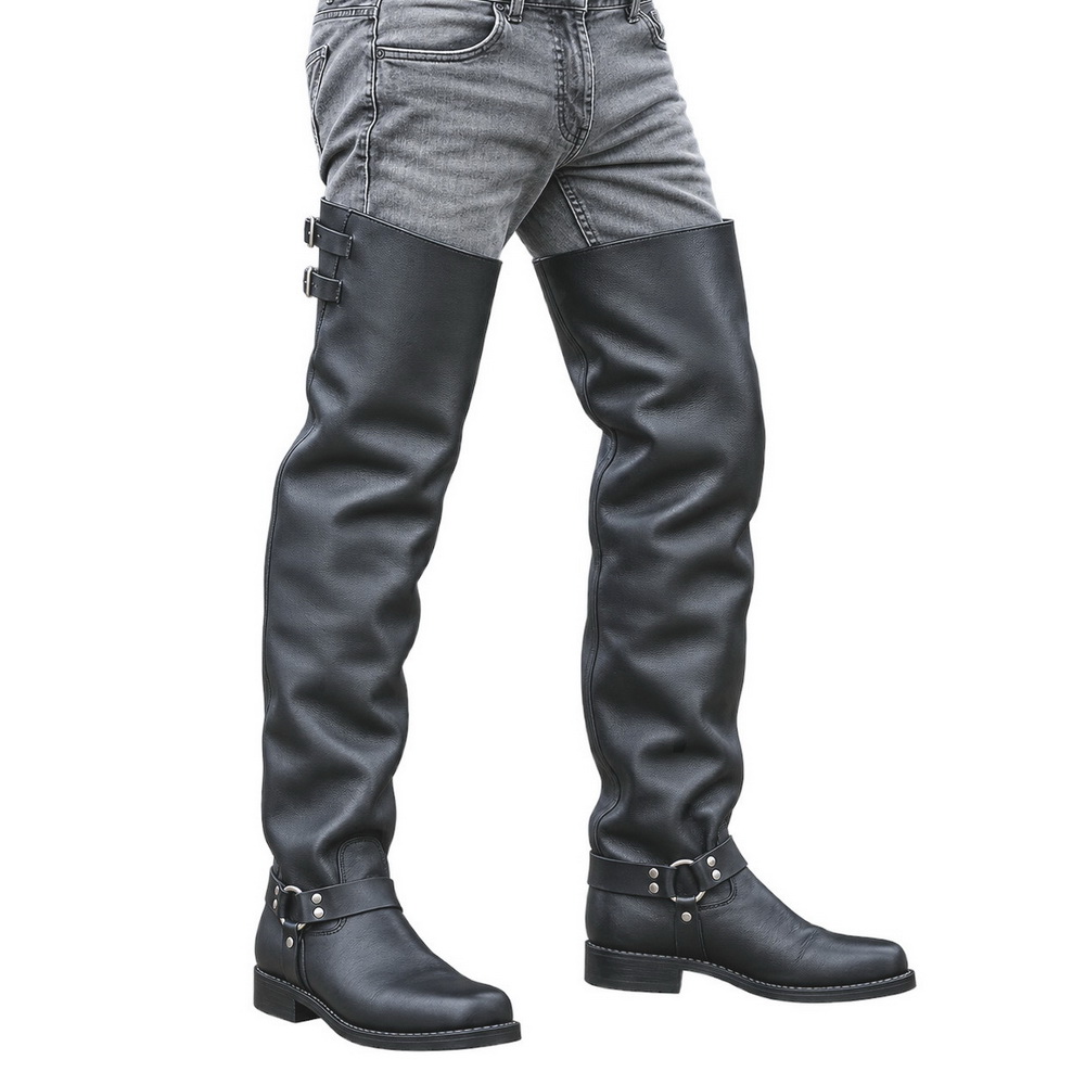Biker Thigh High Boots Square Toe